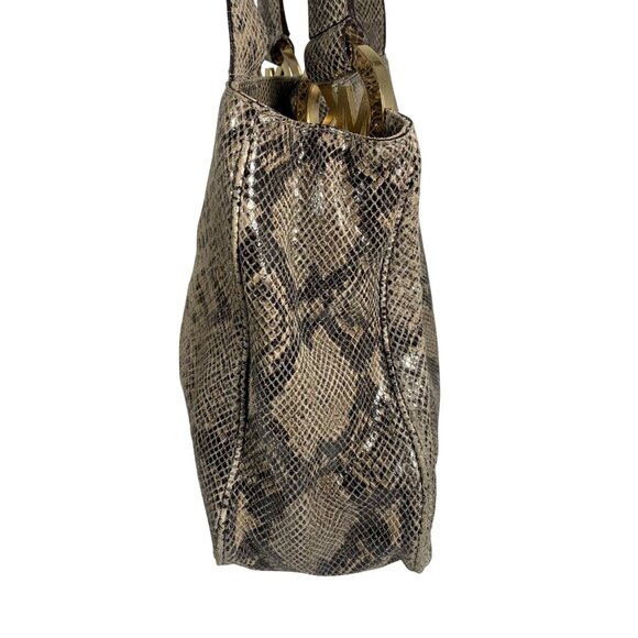 MICHAEL KORS Fulton Python Embossed Leather Large Shoulder Bag - Gray/Tan/Black - Picture 2 of 14